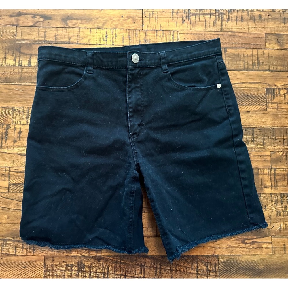 H&M Black Denim Shorts Girls Size 13-14Y Frayed Hem Casual Everyday